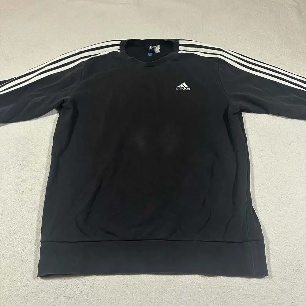 Adidas Black 3 Stripe Crewneck Sweatshirt Pullover Logo Men's Medium